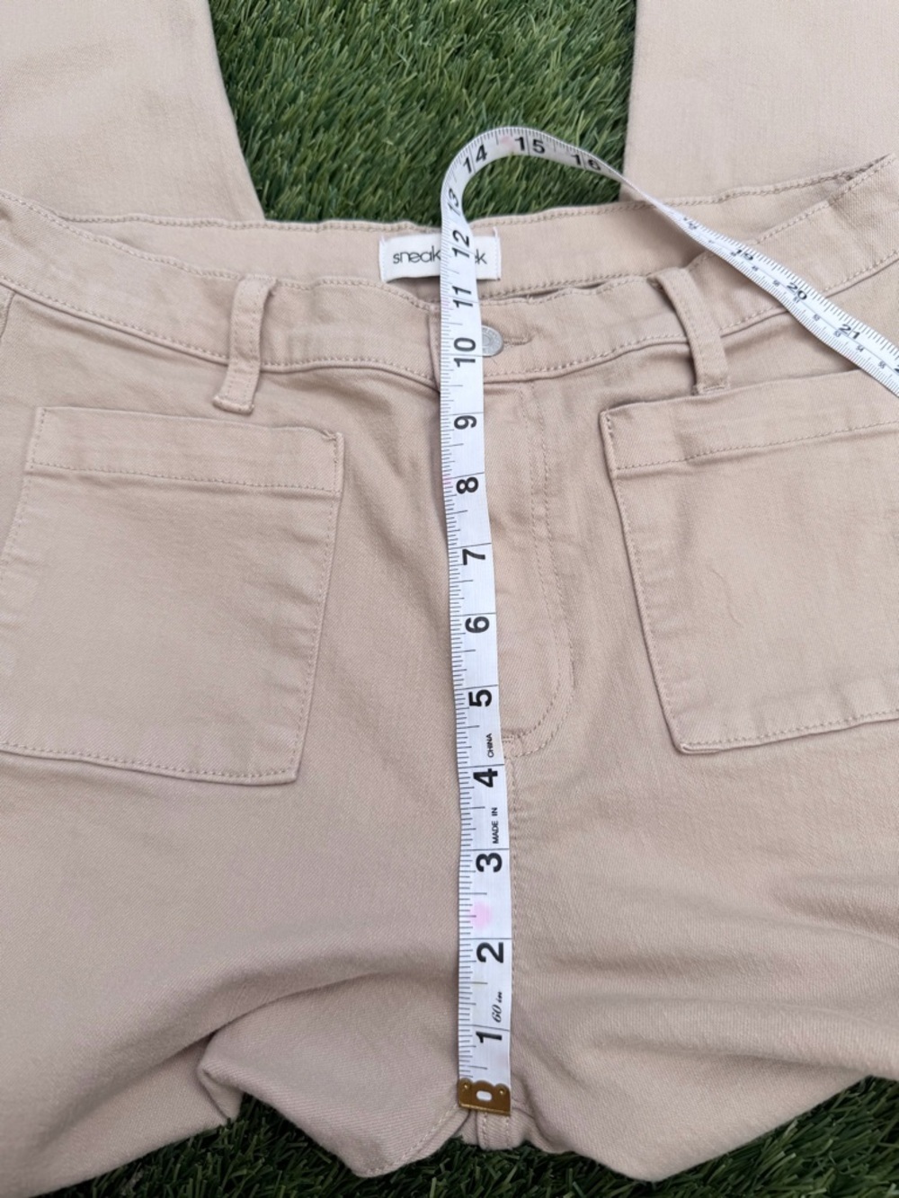 Shop Avara Boutique Tan Cropped Wide Leg Jeans with Patch Pockets - Picture 6 of 10